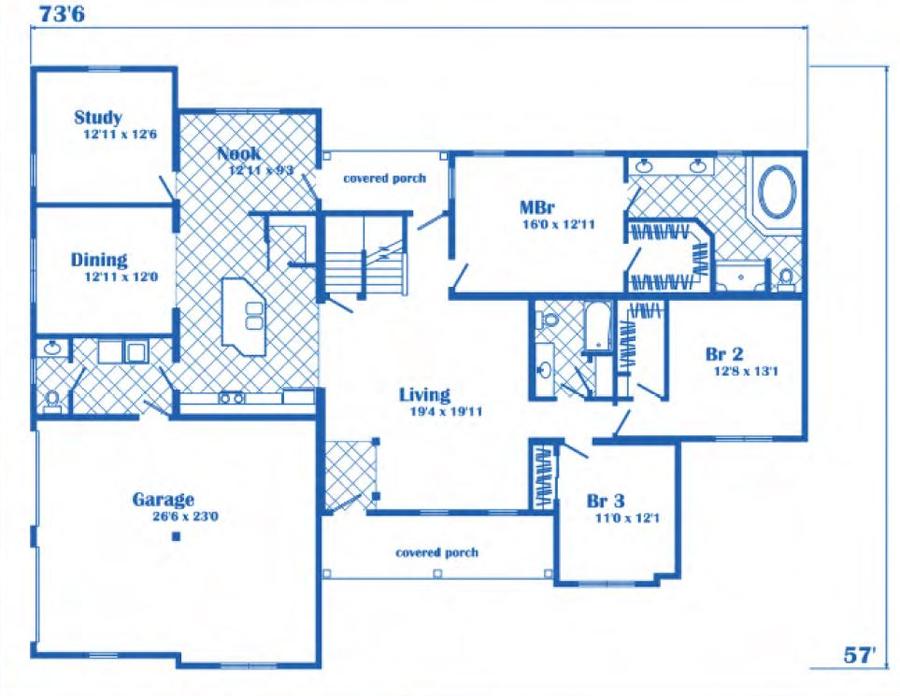 Stonehaven NNC 2402 Square Foot Ranch Floor Plan